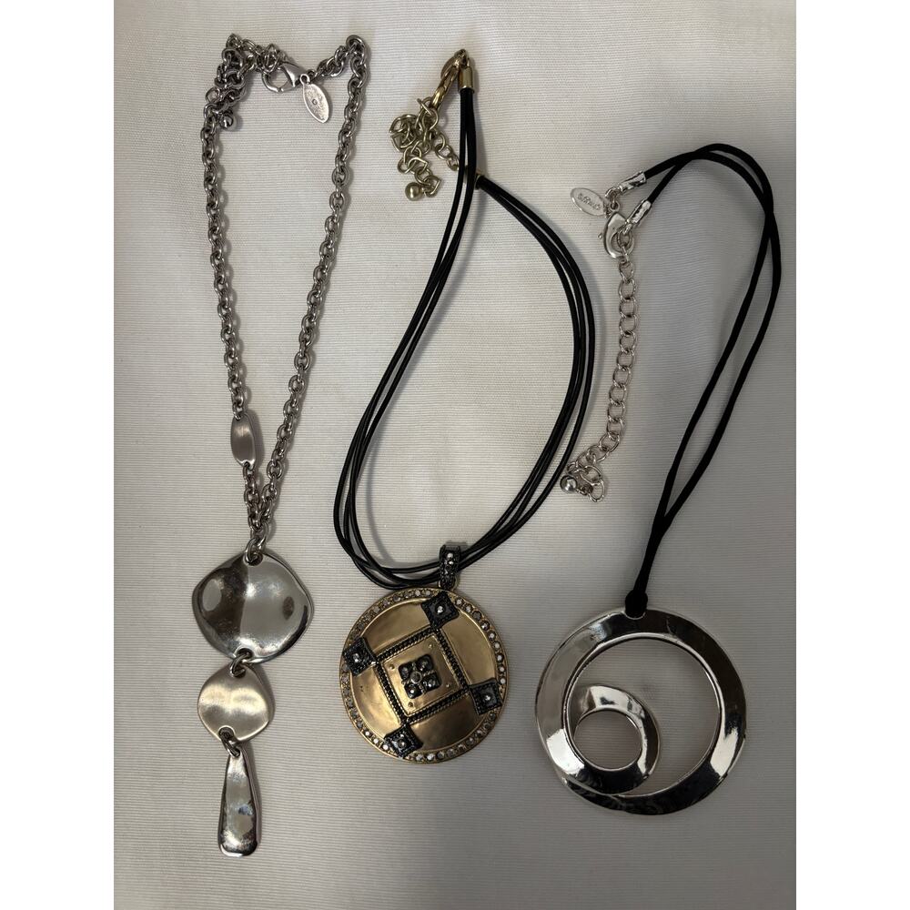 Chico's Statement Necklaces Lot of 3 Gold Tone Silver Tone Chunky Statement - Picture 2 of 4
